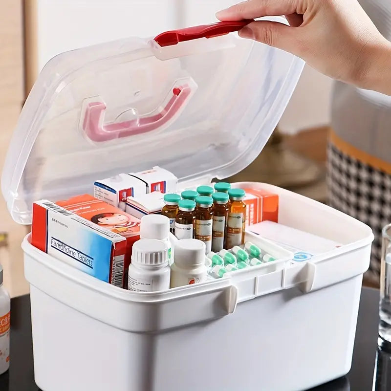 Dispensary Medicine Box, Portable Multipurpose Family First Aid Kit Box, Medical Storage Organizer Bins Container, Double Layer Drug Case, Dormitory Baby Medicine Storage Box