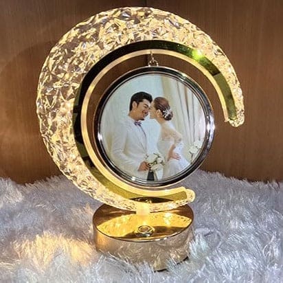 LED Crystal Moon Photo Lamp, Half Moon Crystal LED Frame, Glass Moon Crystal Led Photo Frame