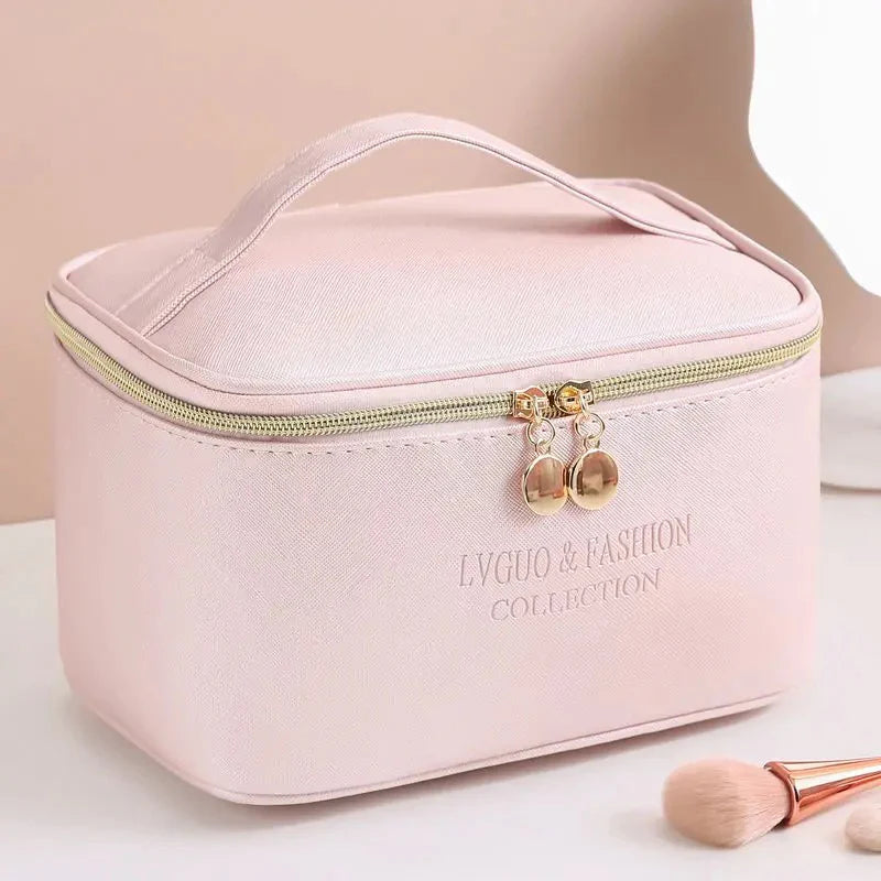 Set Of 3 Female Leather Makeup Pouch, Cute Preppy Makeup Bag, Multifunction Women Cosmetic Bag, Travel Toiletry Storage Organize Handbag, Waterproof Female Makeup Case, PU Leather Zipper Make Up Bag, Soft Leather Makeup Bag