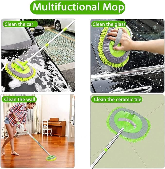 Microfiber Car Wash Brush, Mitt Sponge With Long Handle, Telescopic Cleaning Mop, Adjustable Super Absorbent Washing Mop, 2 In 1 Wash Dust Cleaning Mop, Multifunctional Home Automobile Dust Removal Mop