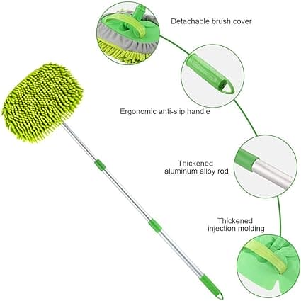 Microfiber Car Wash Brush, Mitt Sponge With Long Handle, Telescopic Cleaning Mop, Adjustable Super Absorbent Washing Mop, 2 In 1 Wash Dust Cleaning Mop, Multifunctional Home Automobile Dust Removal Mop