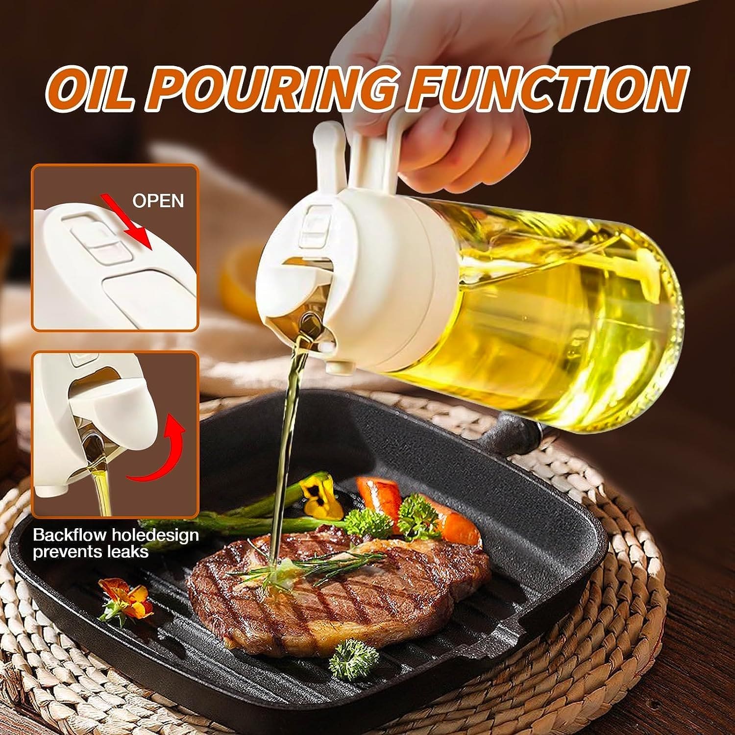 2 In 1 Oil Kettle, Oil Pot, Kitchen Oil Spray Bottle And Dispenser, Glass Oil Bottle For Cooking, Vinegar Soy Sauce Spray Pour Oil Container, Home Barbecue Air Fryer Glass Baking Oil Kettle, Double Function Oil Dispenser And Bottle