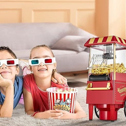 Carnival Popcorn Maker, Countertop Popcorn Machine, Vintage Retro Electric Hot Air Popcorn Machine, Cart Style Hot Air Popper Machine, Portable Electric Popcorn Maker, Automatic Instant Popcorn Maker, Portable Electric Household Snack Maker