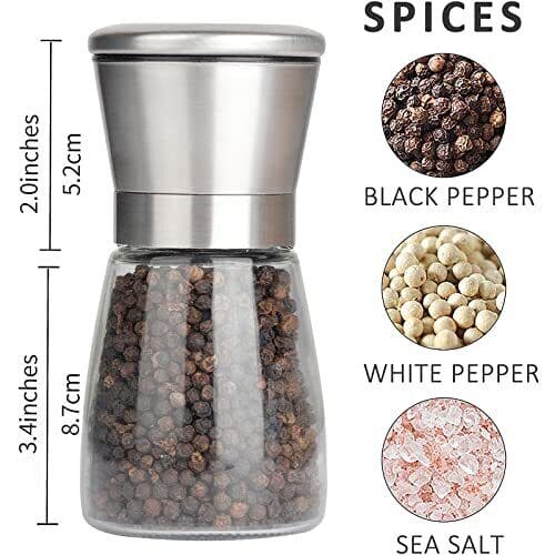 Salt And Pepper Grinder, Manual Stainless Steel Salt and Pepper Mill Grinder, Spice Herb Glass Muller, Hand Mill Grinding Bottle, Condiment Grinding Tool Kitchen Gadget, Adjustable Coarseness Shaker, Durable Spice Grinder, Compact Pepper Grinder