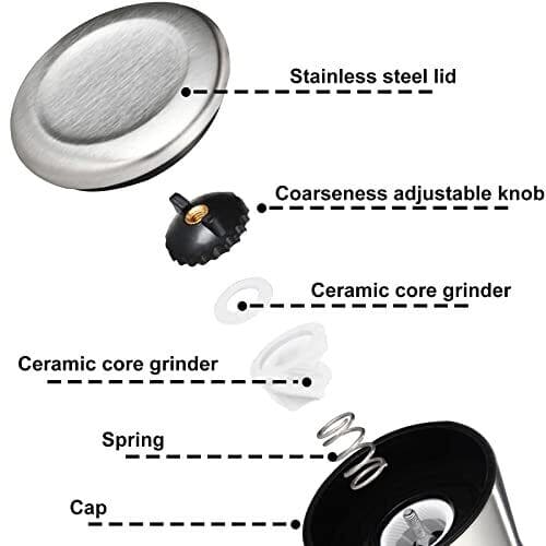 Salt And Pepper Grinder, Manual Stainless Steel Salt and Pepper Mill Grinder, Spice Herb Glass Muller, Hand Mill Grinding Bottle, Condiment Grinding Tool Kitchen Gadget, Adjustable Coarseness Shaker, Durable Spice Grinder, Compact Pepper Grinder