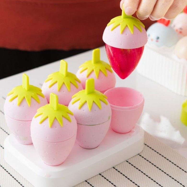 Set Of 6 Strawberry Popsicle Mold, Reusable Plastic Ice Cream Mold, Homemade Strawberry Ice Lolly Maker