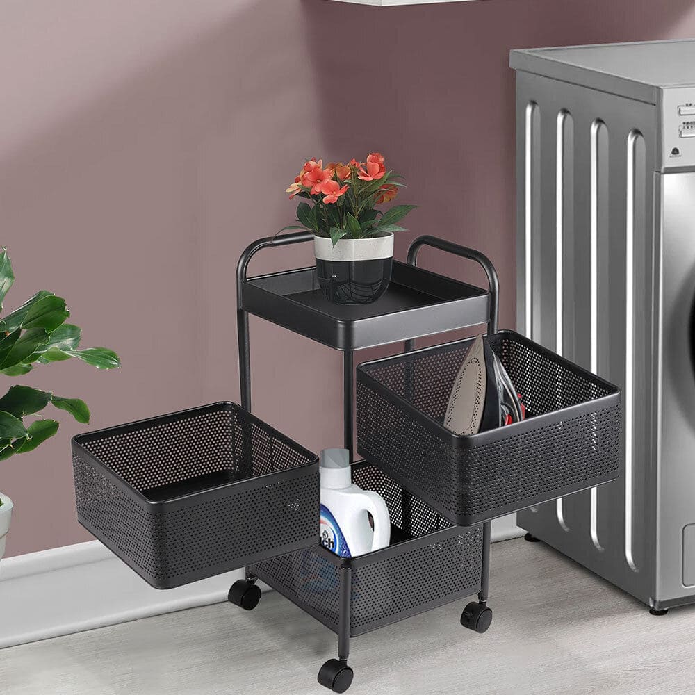 3 Layer Guest Trolley Basket, Multi Telescopic Kitchen Shelf, Square Fruit Vegetable Storage Rack, Multifunctional Household Storage Shelf, Multilayer Kitchen Shelf with Wheels, Hollow Mesh Basket for Kitchen, Living Room, Bathroom
