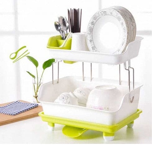 2 Tier Dish Drying Rack, Utensil Holder for Kitchen Counter, Durable Plate Rack With Drainer, Large Plastic Basket with Tray, Multipurpose Kitchen Drainage Storage Rack, Kitchen Utensils Organizer, Portable Kitchen Storage Rack