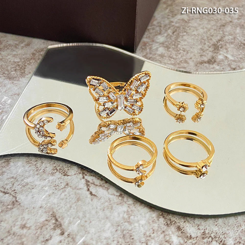 Set Of 5 Alloy Butterfly Star Moon Set Open Rings, Crystal Star Moon Butterfly Knuckle Finger Ring Set, Cartoon Moon Finger Rings Star Heart Jewellery