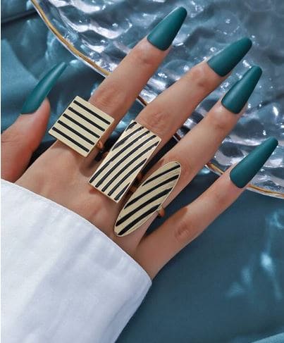 Set Of 3 Geometric Striped Ring, Striped Metal Accent Ring, Silver Black Big Chunky Midi Ring For Women Jewellery