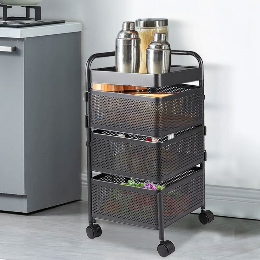 3 Layer Guest Trolley Basket, Multi Telescopic Kitchen Shelf, Square Fruit Vegetable Storage Rack, Multifunctional Household Storage Shelf, Multilayer Kitchen Shelf with Wheels, Hollow Mesh Basket for Kitchen, Living Room, Bathroom