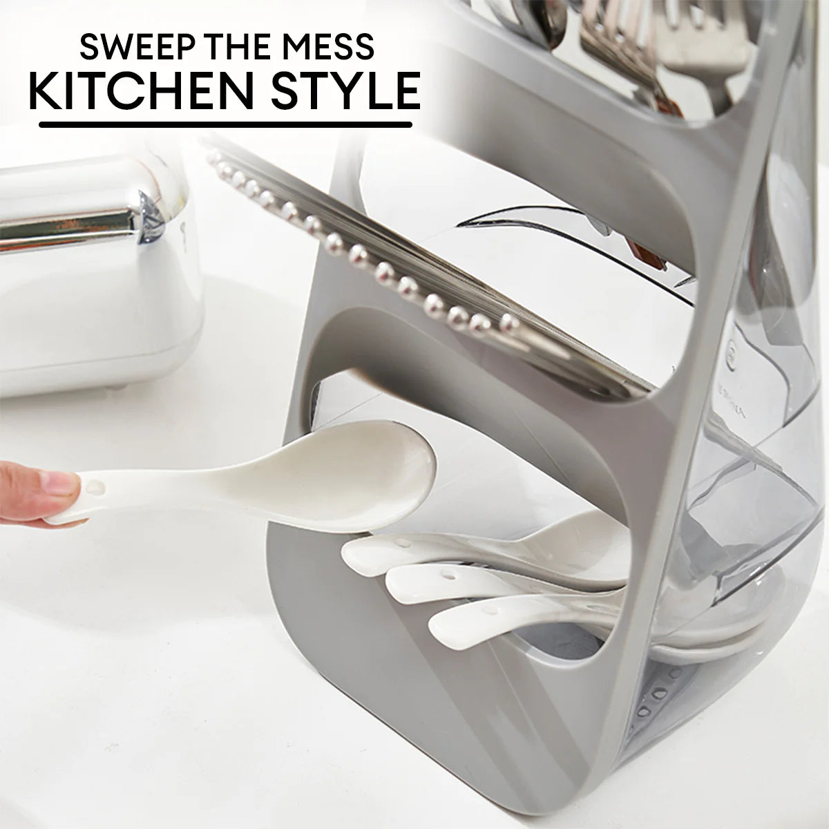 3 Layer Cutlery Organizer, Kitchen Utensils Separation Box, Multifunctional Transparent Chopstick Cage, Oblique Insertion Storage Rack, Tableware Drain Rack, Multipurpose Drawer Container Home Use