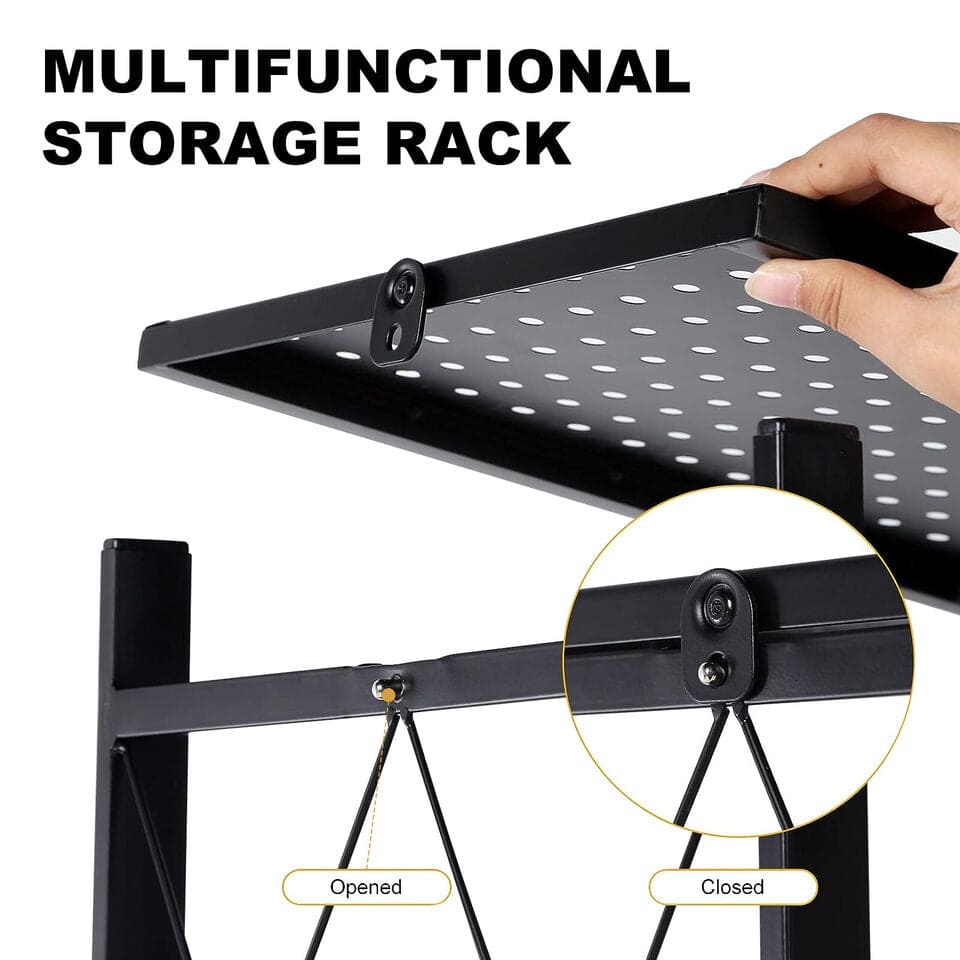 Multi Layer Folding Kitchen Rack, Kitchen Metal Folding Shelves With Wheels, Household Sundries Finishing Balcony Floor Storage Rack, Multi Level Folding Shelves with Wheels, Multifunctional 3 Tier Storage Cart