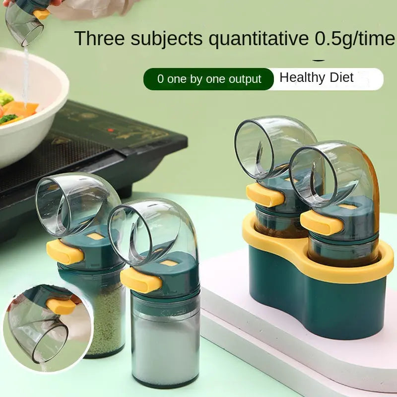 Metering Salt Dispenser With Stand, 0.5gm Push Type Salt Shaker, Quantitative Salt Control Bottle, Measurement Markings Herb & Spice Container, Clear Glass Condiment Bottle for Kitchen, Multipurpose Condiment Container