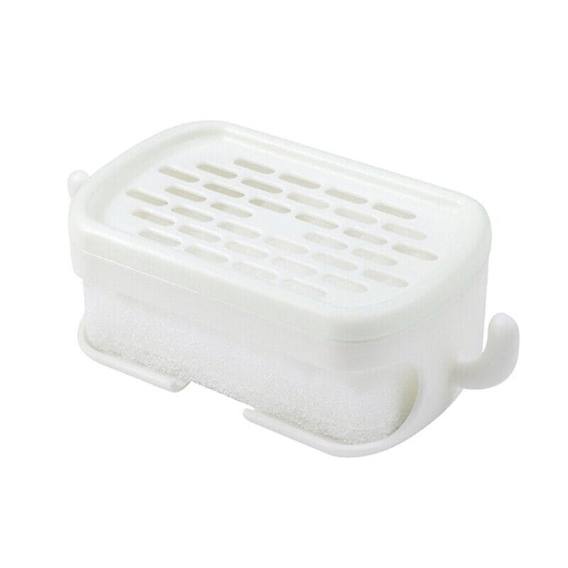 Soap Bar Container, Double Layer Soap Saver Case With Hook, Wall Mounted Self Draining Soap Dish For Shower Bathroom Kitchen Accessories, Plastic Drain Soap Box with Sponge Holder, Soap Saver Case with Hanger Sponge,3 in 1 Soap Container with Sponge