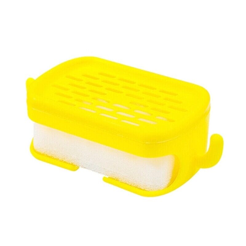 Soap Bar Container, Double Layer Soap Saver Case With Hook, Wall Mounted Self Draining Soap Dish For Shower Bathroom Kitchen Accessories, Plastic Drain Soap Box with Sponge Holder, Soap Saver Case with Hanger Sponge,3 in 1 Soap Container with Sponge