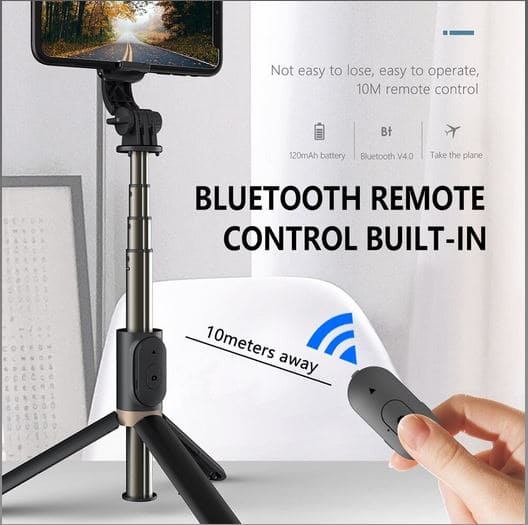 Ola Selfie Stick, Portable Mobile Tripod With Light, Metal Stable Bluetooth RC Selfie Stick, Retractable Portable Phone Holder Stick for Vlogging, Selfies & Video Recording, 360 Degree Rotation Selfie Stick Tripod with Fill Light & Wireless Remote