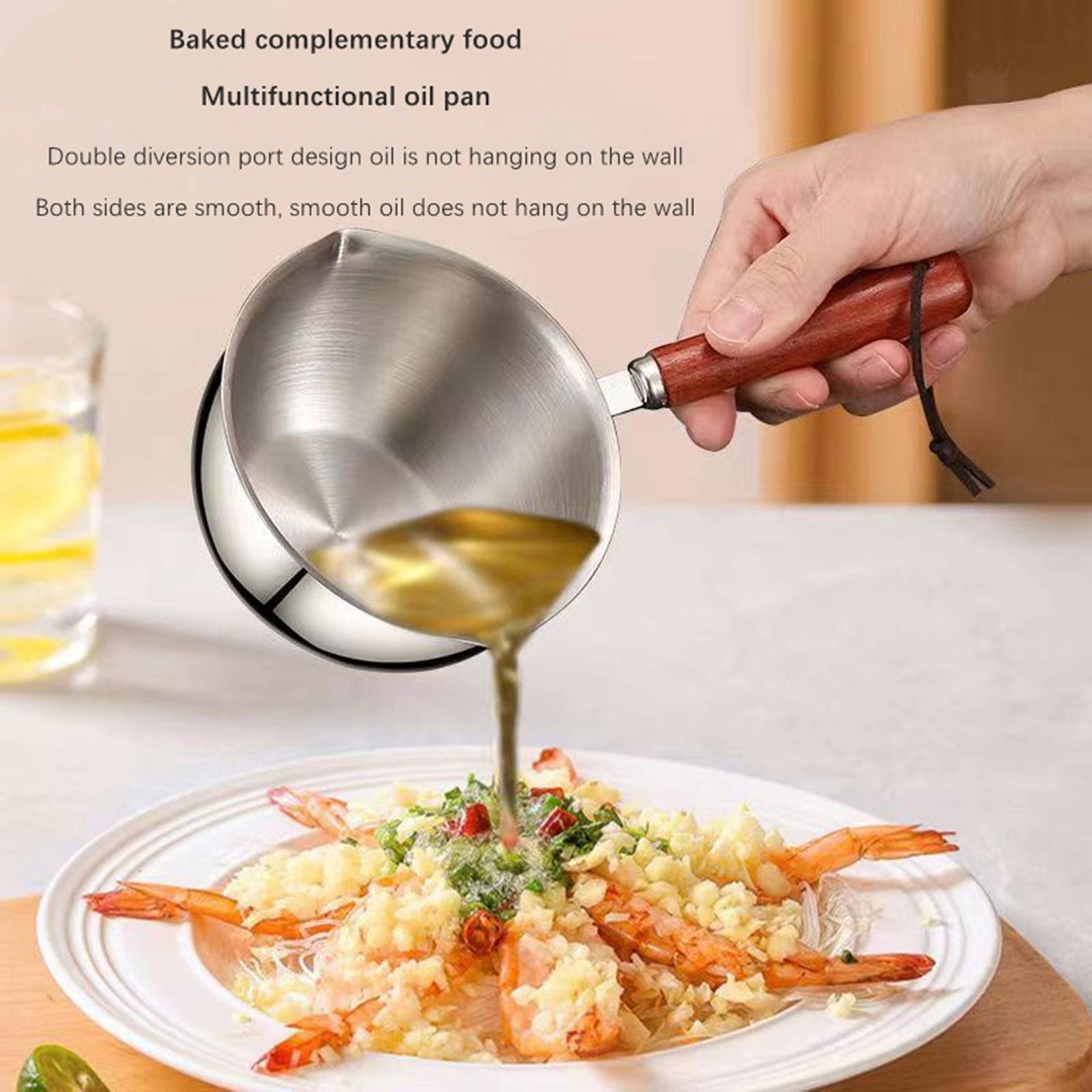 Stainless Steel Oil Splash Pot, Wooden Handle Mini Sauce Pan, Kitchen Cooking Seasoning Dripping Sauce Pan, Household Small Milk Pan, Multipurpose Home Kitchen Small Cooking Pot Butter Melting Pot