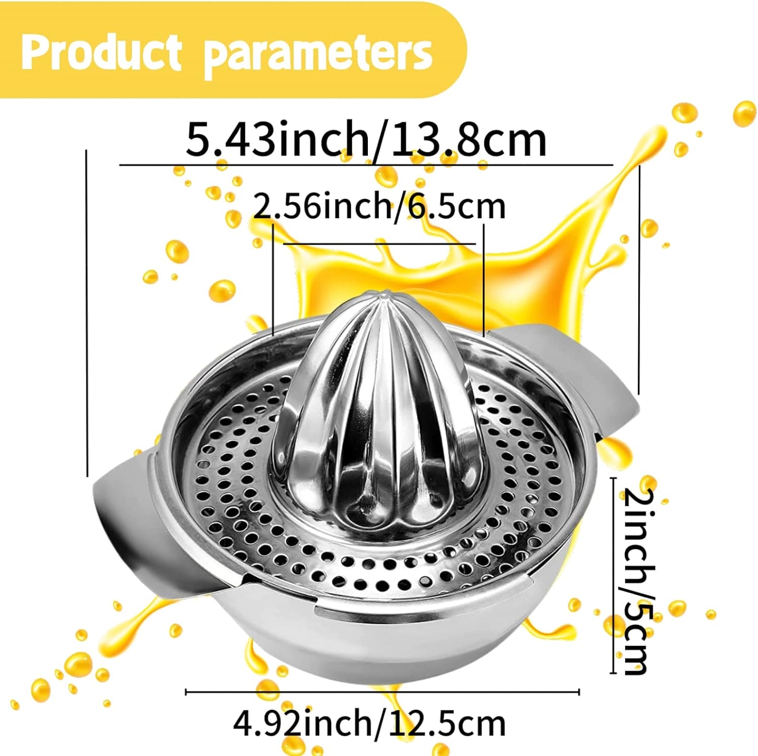 Manual Hand Press Squeezer With Bowl, Stainless Steel Fruit Squeezer, Household Pressed Juice Maker, Lime & Orange Squeezer with Built-In Bowl & Strainer