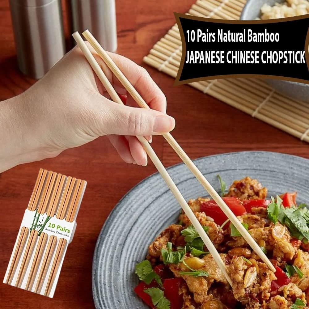 Set Of 10 Bamboo Sticks, Wooden Bamboo Chopsticks, Reusable Japanese Chopsticks, Non Slip Food Chop Sticks, Natural Kitchen Chopsticks, Household Bamboo Chopsticks, Kitchen Restaurant Home Tableware