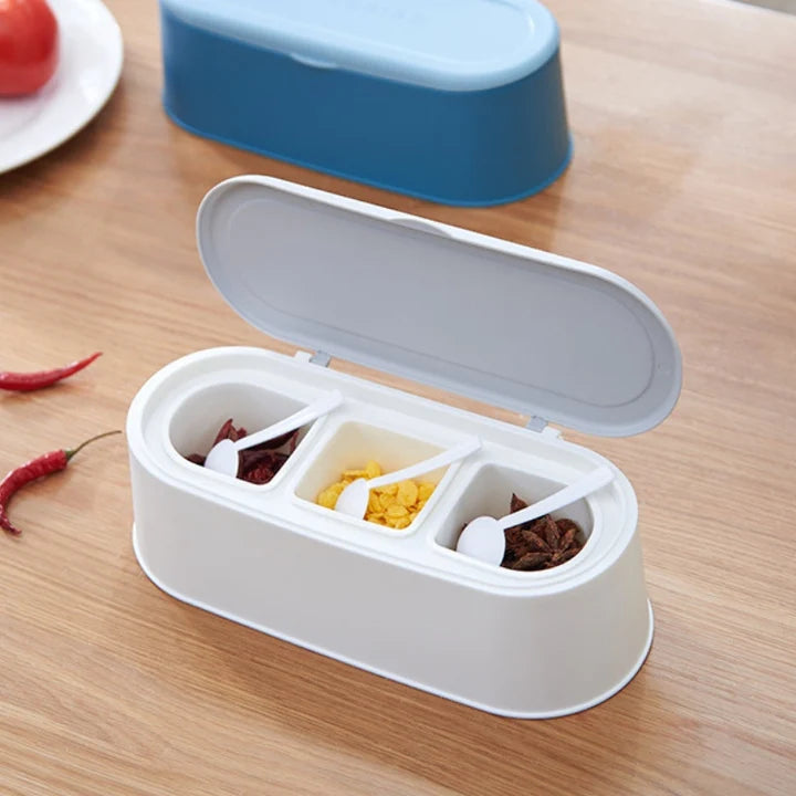 High Quality Three Gird Kitchen Condiment Holder, Household Combination Seasoning Boxing, Multi Grid Salt Seasoning Spice Container, Household Kitchen Spice Jar