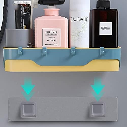 Large Capacity Wall Shelf, Wall Mounted Shower Storage Rack, Storage Wall Shelf With Hook, Self Adhesive Shower Caddy, Plastic Bathroom Shelf Wall Storage Rack, Wall Mounted Floating Shelf, Multipurpose Countertop Basket, Bathroom Kitchen Storage Rack
