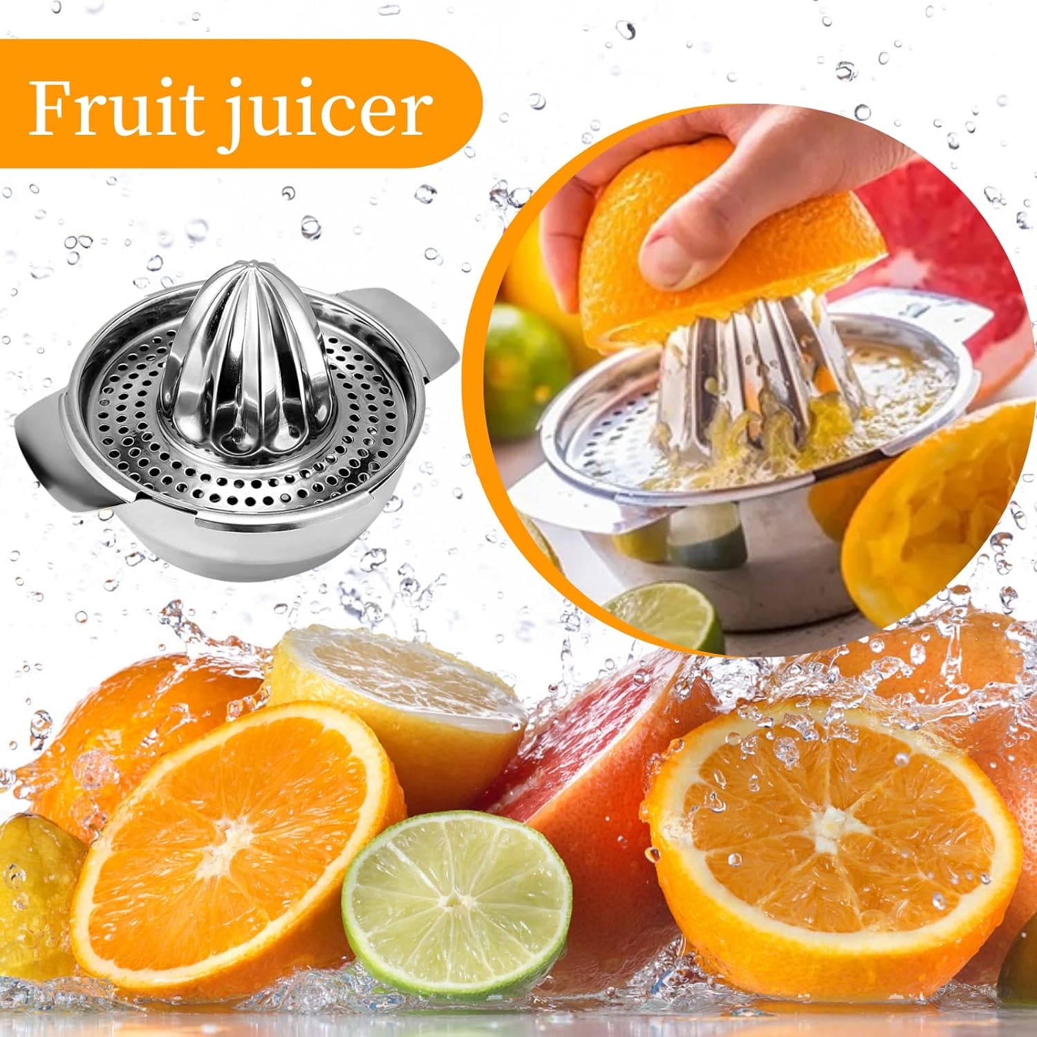 Manual Hand Press Squeezer With Bowl, Stainless Steel Fruit Squeezer, Household Pressed Juice Maker, Lime & Orange Squeezer with Built-In Bowl & Strainer