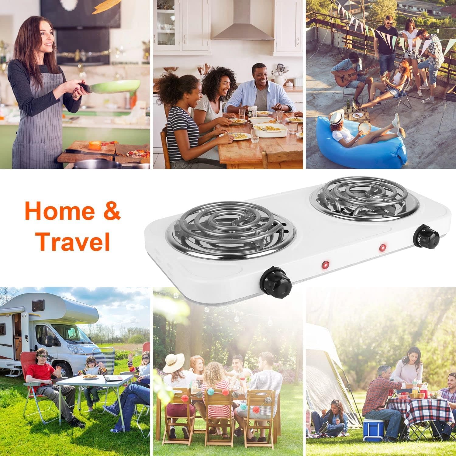 Double Head Electric Stove, Stainless Steel Induction Cooker, Portable Dual Hot Plate for Kitchen, Two Burner Electric Stove, Electric Countertop Stove Cooktop, Automatic Temperature Control Electric Stove, Home Double Burner Coil Hotplate