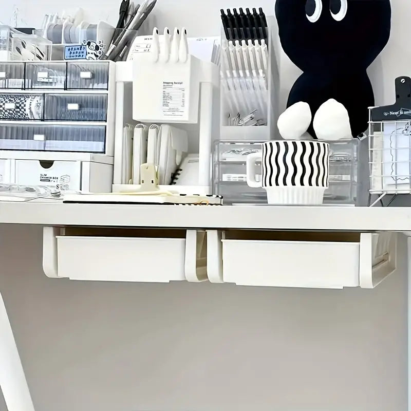 Hidden Drawer Organizer, Under Desk Drawer Storage Organizer, Under Desk Self Adhesive Hidden Drawer, Hanging Hidden Pen Box, Hidden Drawer Key Storage Box, Under Desk Student Office Stationery Box,