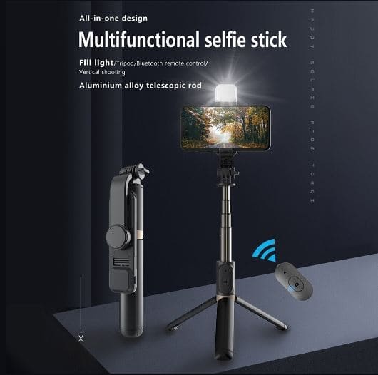 Ola Selfie Stick, Portable Mobile Tripod With Light, Metal Stable Bluetooth RC Selfie Stick, Retractable Portable Phone Holder Stick for Vlogging, Selfies & Video Recording, 360 Degree Rotation Selfie Stick Tripod with Fill Light & Wireless Remote