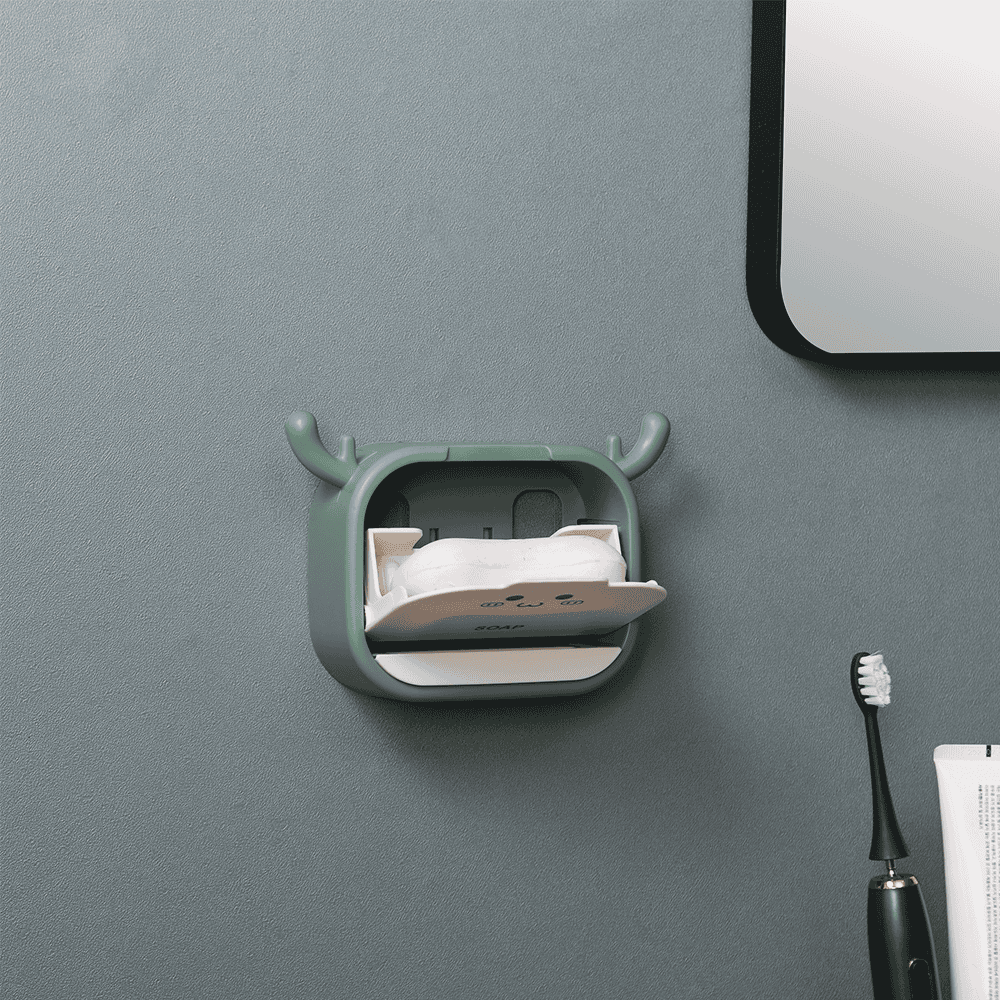 Cartoon Sticking Soap Box, Antler Drain Soap Box with Hook, Wall Mounted Soap Dish, Multipurpose Soap Organizer, Creative Bathroom Household Soap Box Storage Rack