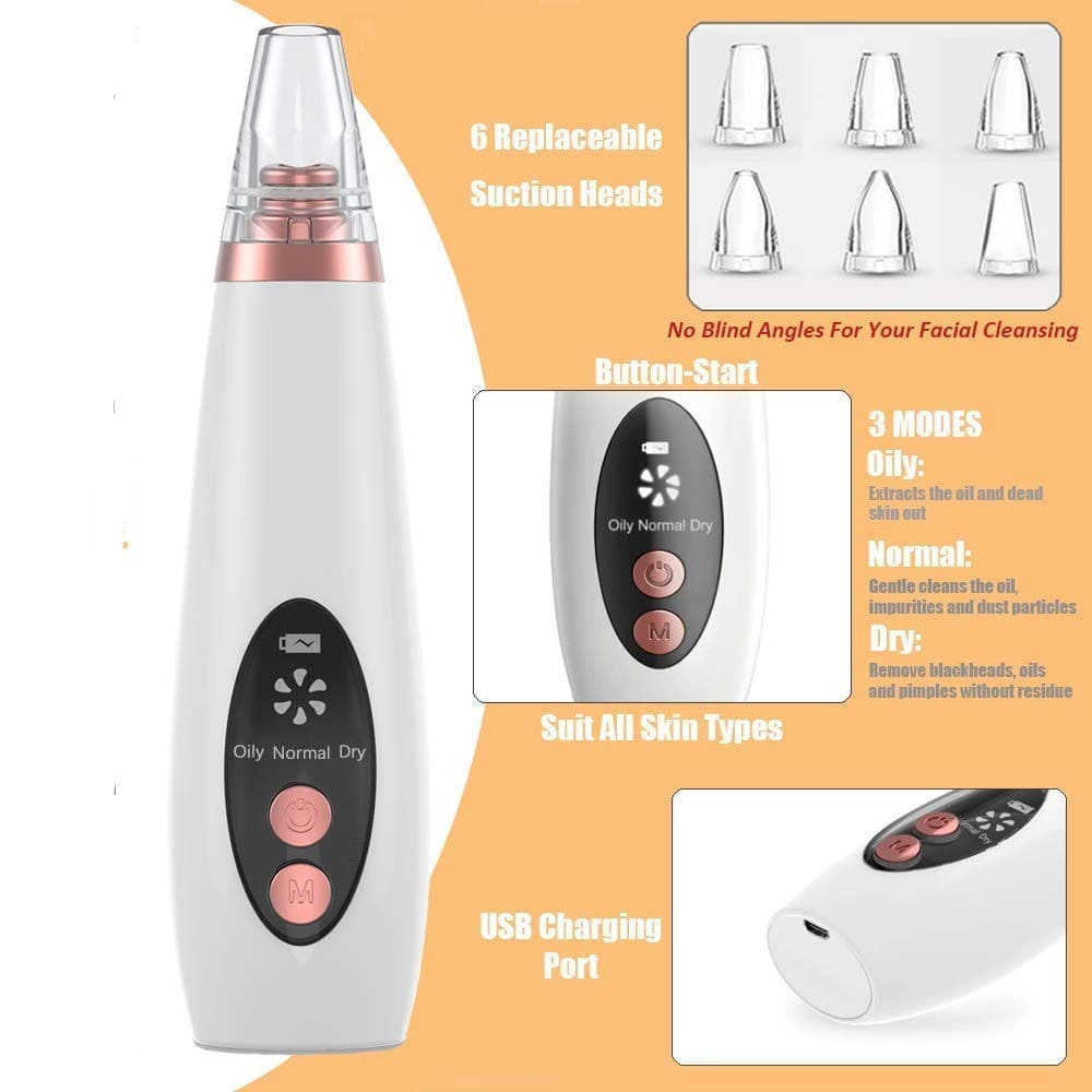 Electric Vacuum Pore Cleaner, 6 In 1 Blackheads Removing Device, Facial Black Spots White Dot Pimple Acne Cleaner, Beauty Extractor Skin Care Tools, Black Point Vacuum Suction Device, USB Rechargeable Bubble Beauty Instrument