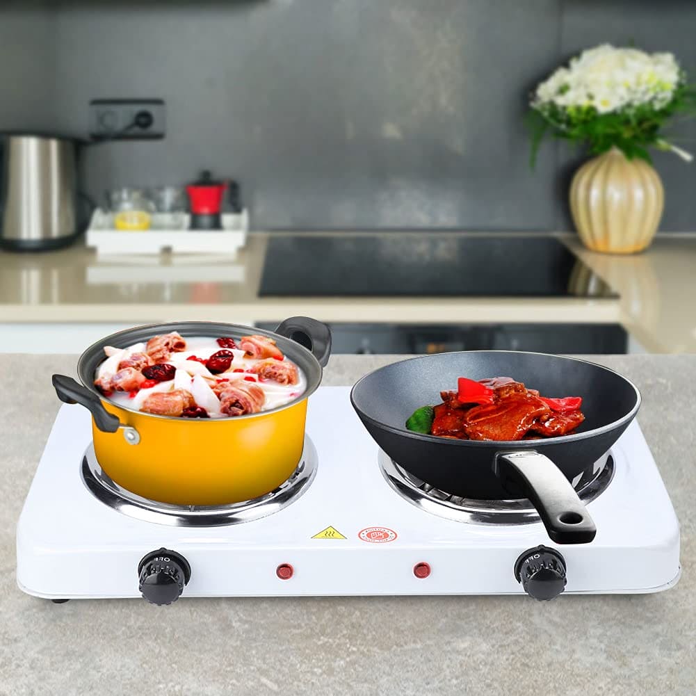 Double Head Electric Stove, Stainless Steel Induction Cooker, Portable Dual Hot Plate for Kitchen, Two Burner Electric Stove, Electric Countertop Stove Cooktop, Automatic Temperature Control Electric Stove, Home Double Burner Coil Hotplate