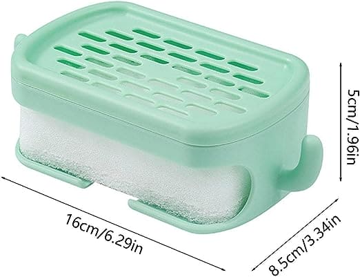 Soap Bar Container, Double Layer Soap Saver Case With Hook, Wall Mounted Self Draining Soap Dish For Shower Bathroom Kitchen Accessories, Plastic Drain Soap Box with Sponge Holder, Soap Saver Case with Hanger Sponge,3 in 1 Soap Container with Sponge