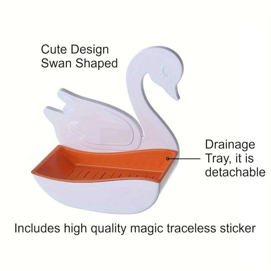 Swan Shape Soap Box, Wall Mounted Soap Holder, Hanging Bathroom Soap Tray with Suction Cup, Self Draining Soap Holder for Shower Wall, Multifunctional Soap Dish