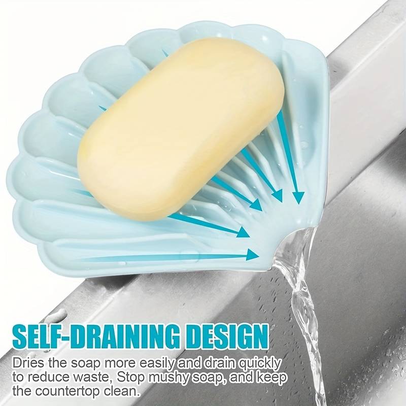 Sea Shell Soap Dish, Anti Slip Creative Soap Box, Self Draining Soap Bar Holder, Bathroom Silicone Soap Dish Tray, Kitchen Countertop Sink Splash Drying Mat, Sponge Drain Pad Rack, Silicone Washing Table Soap Tray