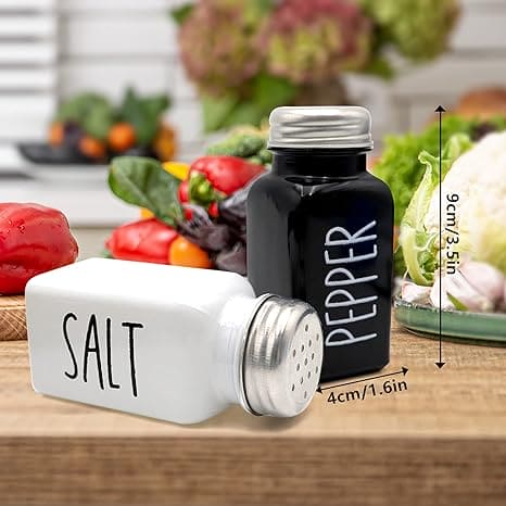 Ceramic Salt and Pepper Shakers, Farmhouse Salt Shaker, Black And White Salt And Pepper Shaker, Kitchen Condiment Bottle, Outdoor Pepper Shakers For Kitchen, Vintage Glass Black And White Shaker With Steel Lid