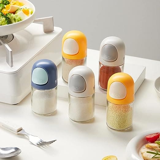 Champ Salt Shaker, Push Type Salt Dispenser, Metering Salt Shaker, Reusable Spice Pepper Container with Lids, Multipurpose Reusable Storage Canister, Quantitative Spice Container