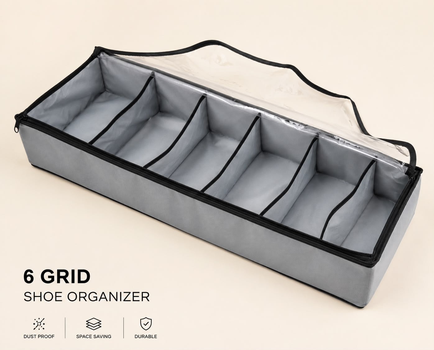 6 Grid Under Bed Shoe Organizer, Dustproof 8 Slot Shoe Storage Box, Multi-Compartment Shoe Organizer With Zipper Cover, Space Saving 12 Grid Shoe Storage Case