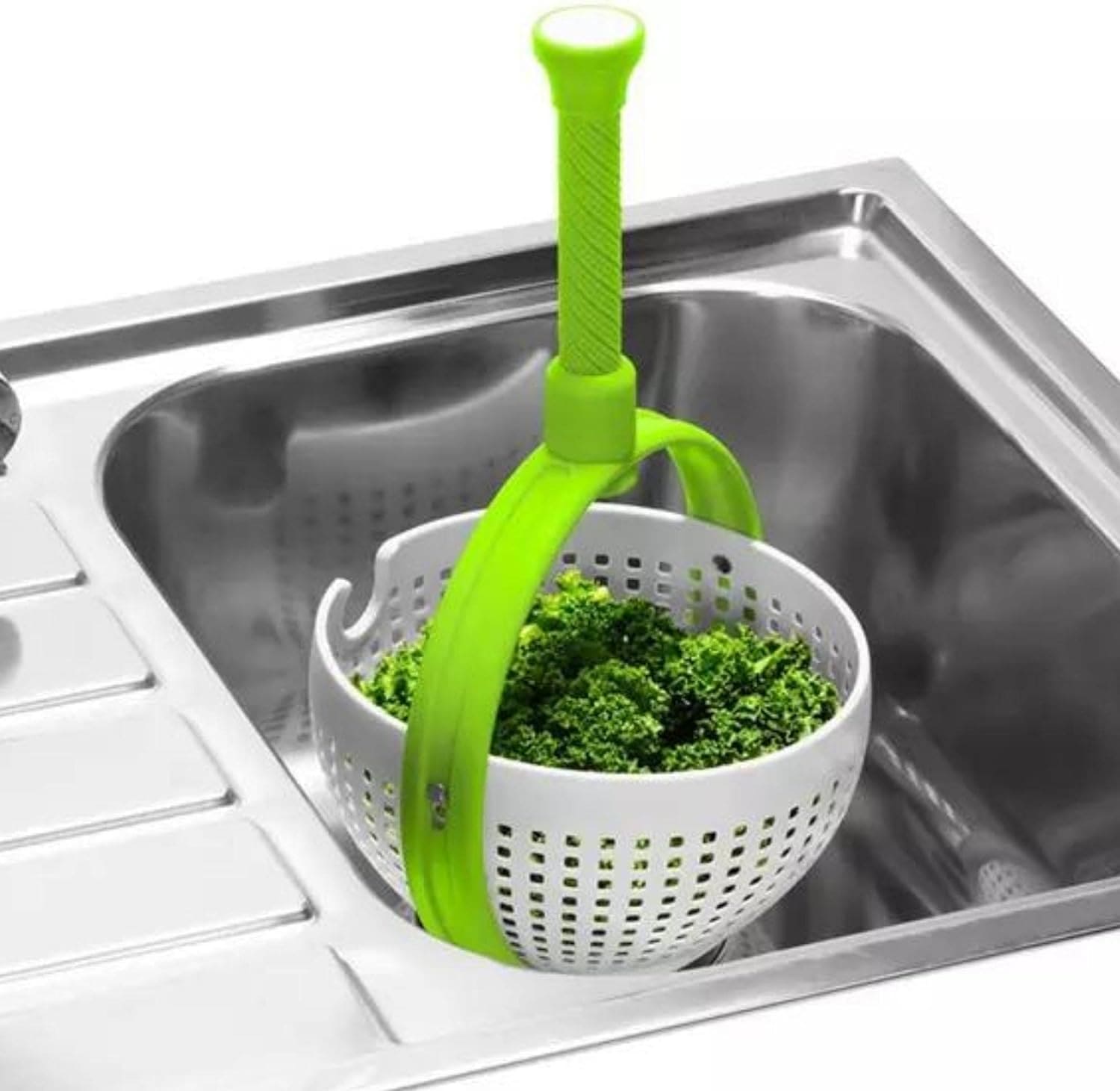 Revolving Drain Basket, Multipurpose Salad Molicer, Foldable Strainer Fruit Vegetable Washing Basket, New Salad Spinner, Dehydration Water Throwing Drain Basket, Lettuce Spinning Colander Kitchen Tool, Spinning Basket with Collapsible Handle