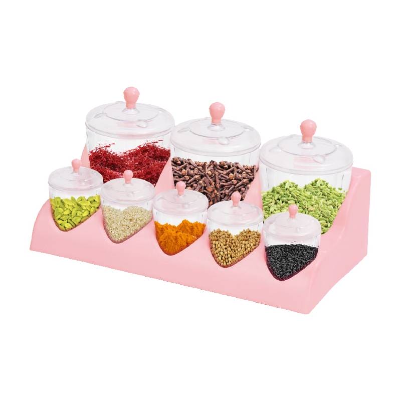 Set of 8 Nutty Masala Rack, Saithe Masala Organizer, Kitchen Countertop Spice Organizer