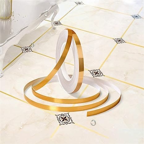 Metallic Floor Sealing Sticker, Tile Tape Sticker, Self Adhesive Sealing Foil Strips, Background Wall Home Decoration Caulk Tape, Waterproof Seam Wall Stickers, Decoration Tape For Home Floor Tiles, Wall Decor, Gold Foil Self Adhesive Tile Stickers Tape