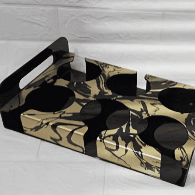 6 Slot Glass Holder Tray, Acrylic Glass Serving Tray, 6 Slot Tray with Cutout Handles, Cup Display for Kitchenware