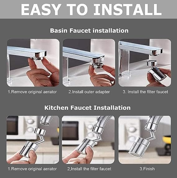Universal Splash Filter Faucet, 720° Swivel Faucet Spray Head, Rotatable Extension Faucet Filter Nozzle, Kitchen Bathroom Pressurized Extension Foaming Faucet, Swivel Sink Chrome Faucet Aerator for Face, Eyewash, and Gargle