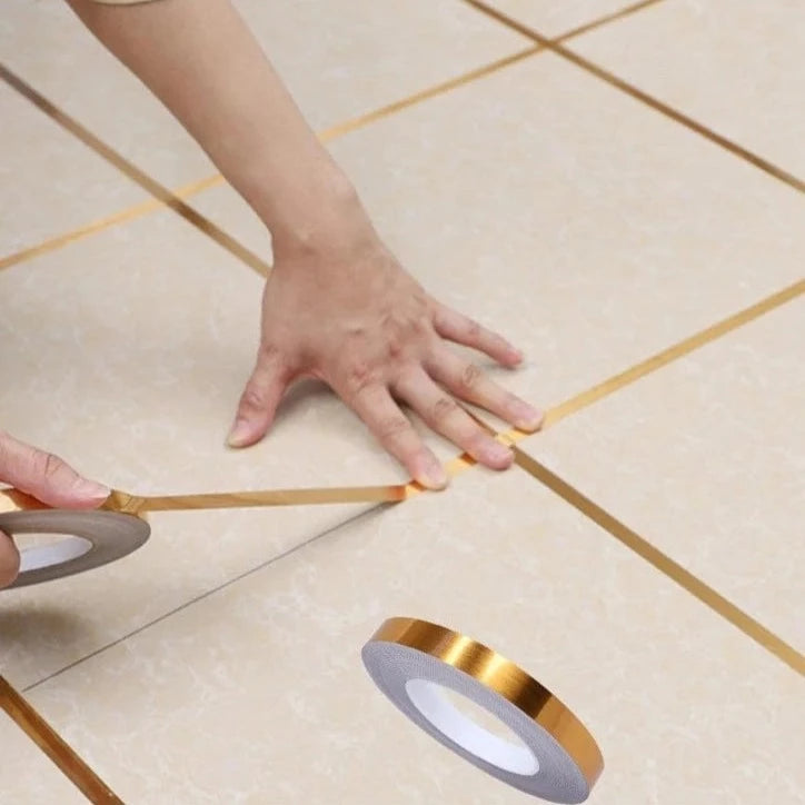 Metallic Floor Sealing Sticker, Tile Tape Sticker, Self Adhesive Sealing Foil Strips, Background Wall Home Decoration Caulk Tape, Waterproof Seam Wall Stickers, Decoration Tape For Home Floor Tiles, Wall Decor, Gold Foil Self Adhesive Tile Stickers Tape
