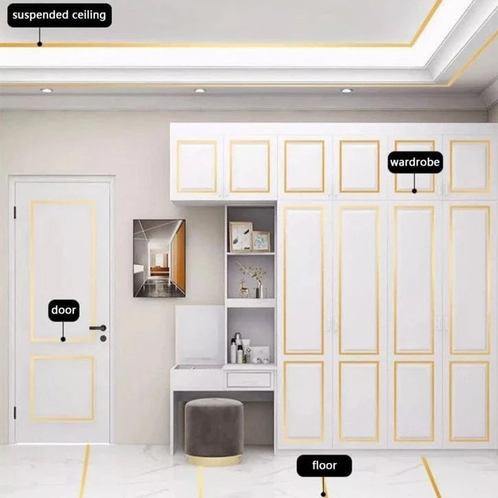 Metallic Floor Sealing Sticker, Tile Tape Sticker, Self Adhesive Sealing Foil Strips, Background Wall Home Decoration Caulk Tape, Waterproof Seam Wall Stickers, Decoration Tape For Home Floor Tiles, Wall Decor, Gold Foil Self Adhesive Tile Stickers Tape