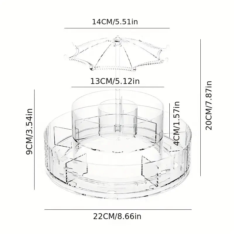 Umbrella Makeup Organizer, Transparent 360 Rotating Cosmetic Storage Box, Large Cosmetic Display Case for Vanity, Spinning Cosmetic Storage Holder Rack, Double Layered Beauty Storage Rack, 2 Level Multipurpose Cosmetic Jewellery Case