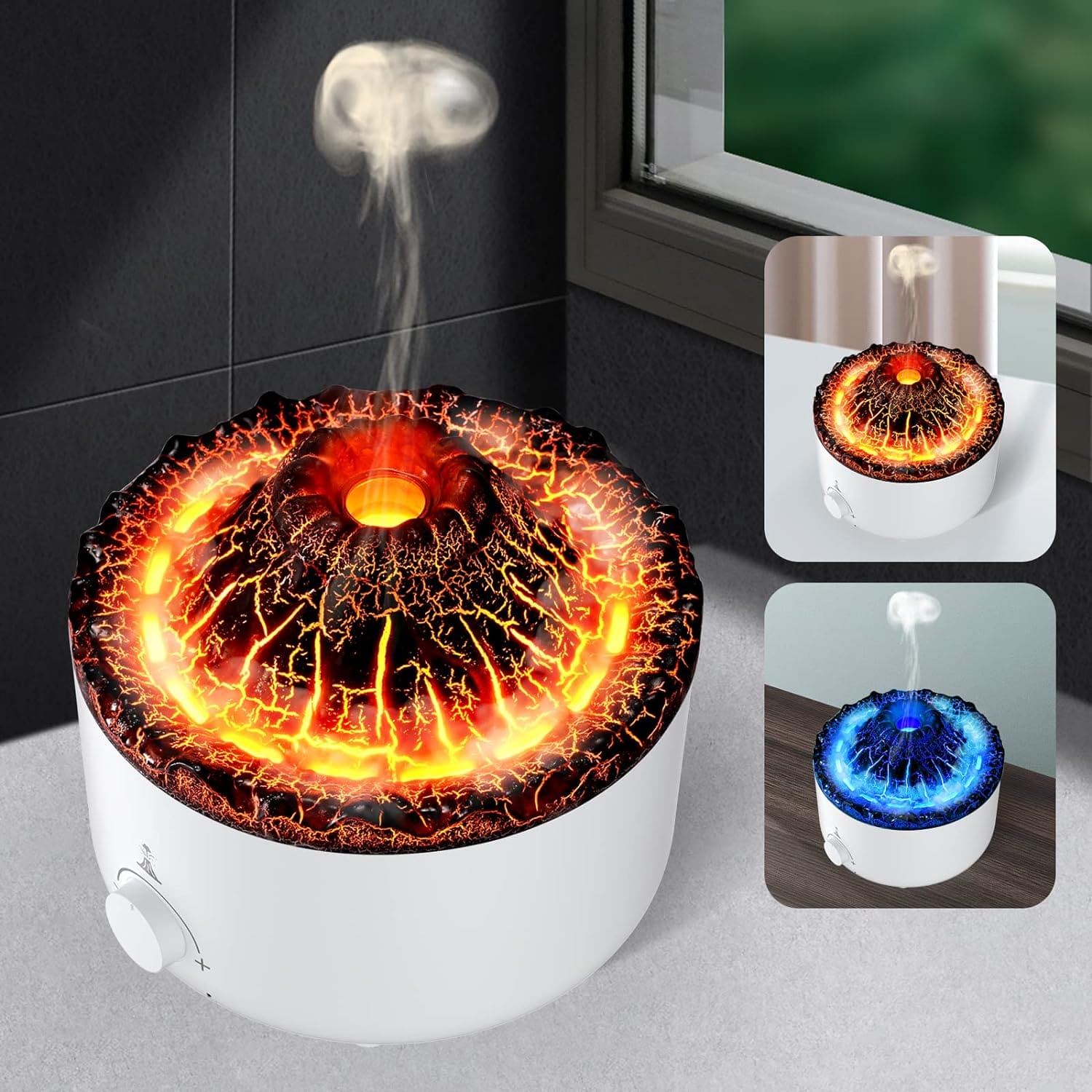 Volcano Aroma Humidifier, Flame Humidifier with Night Light Lamp, Ultrasonic RC Jellyfish Aroma Diffuser, 2 In 1 Essentials Air Freshener, Essential Oils Perfume Blower, Electric Home Freshener Smoke