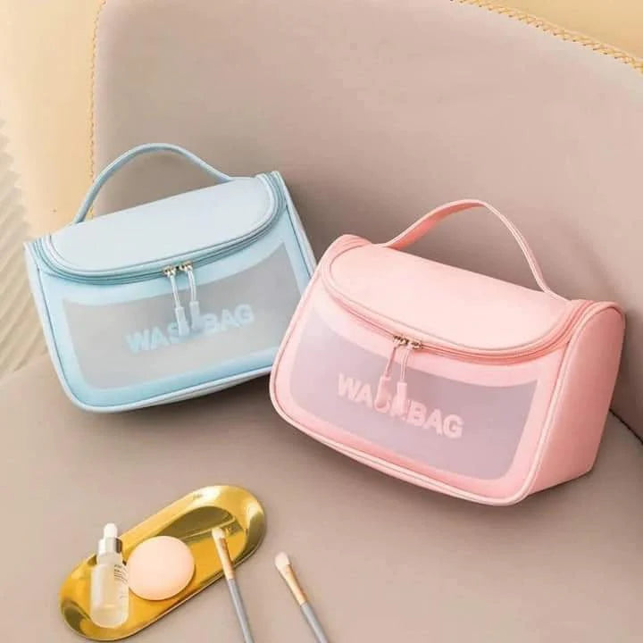 Clamshell Makeup Travel Bag, Washday Beauty Bag, Portable Transparent Makeup Bag, Female Shower Wash Bag, Multipurpose Women Cosmetic Bag, PVC Waterproof Handbags, Travel Toiletry Washbag With Zipper