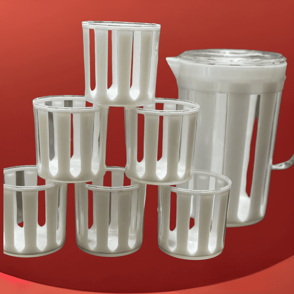 Stripes Jug With Glass, Cold Insulated Water Set, Plastic Water Pitcher, Water Jug With Cups, Durable Plastic Water Jug Glass Set, Large Capacity Sealed Water Jug